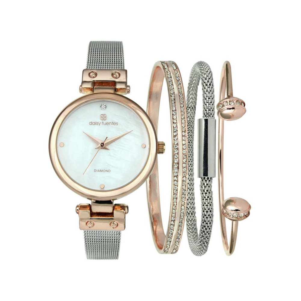 Daisy Fuentes Womens Elegant Style Two tone Rose Gold/Silver Watch Set DF202TTRG - Picture 2 of 7